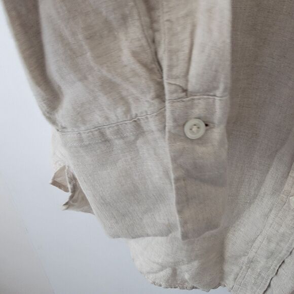 talbots womens shirt size 2X button up 100% linen Beige minimalist Beach - Picture 6 of 9